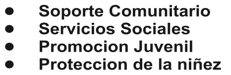 •	 Soporte Comunitario •	 Servicios Sociales •	 Promocion Juvenil •	 Proteccion de la niñez 